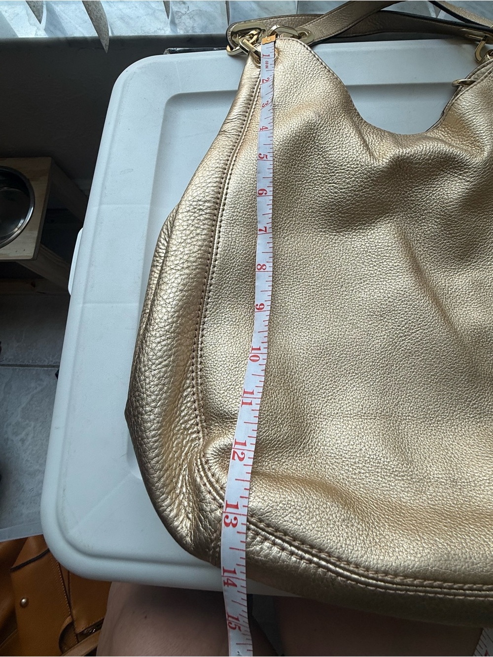 Michael Kors Metallic Gold Pebbled Leather Shoulder Hobo - Picture 11 of 12